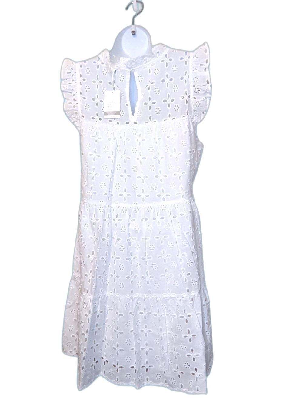 NWT MUDPIE Babydoll White Eyelet Lace Tiered Knee Length Ruffles Dress Small - Picture 2 of 6